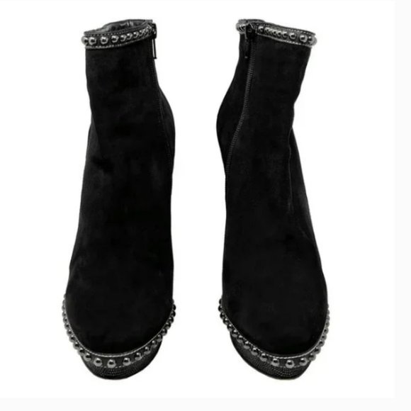 Christian Louboutin Figurina Black Suede Studded Platform High Heels Ankle Boots - Picture 2 of 8